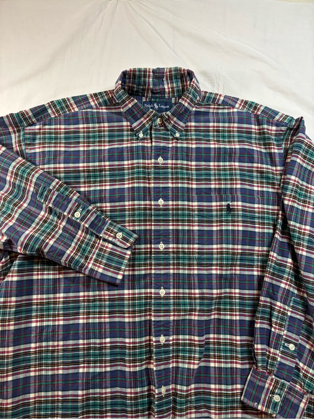 Vintage Ralph Lauren Big Shirt Men's L Multicolor Plaid 100% Cotton Button Down